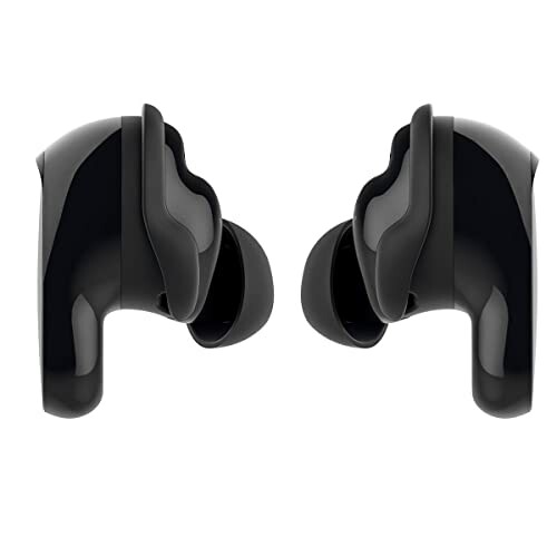 Black wireless earbuds with ergonomic design