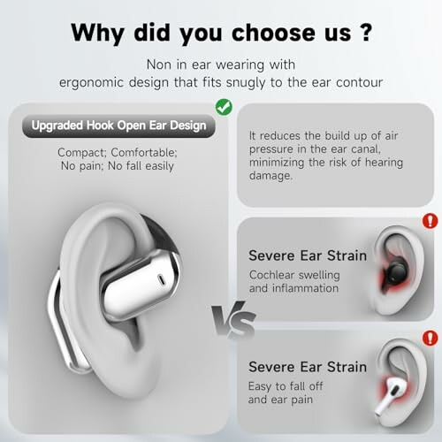 Comparison of ergonomic earbud design versus traditional earbuds.