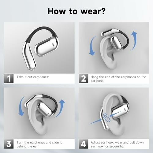 Step-by-step guide on how to wear earphones over the ear.