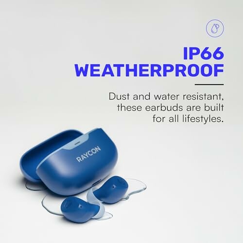 Raycon IP66 weatherproof earbuds with case.