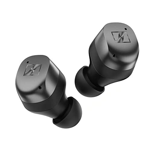 Black wireless earbuds with sleek design