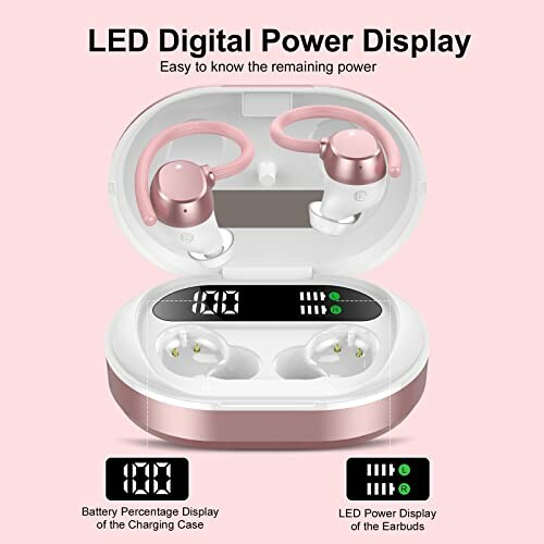 Wireless earbuds with LED power display in charging case