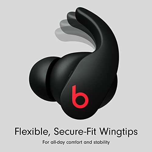 Black wireless earbuds with flexible, secure-fit wingtips.